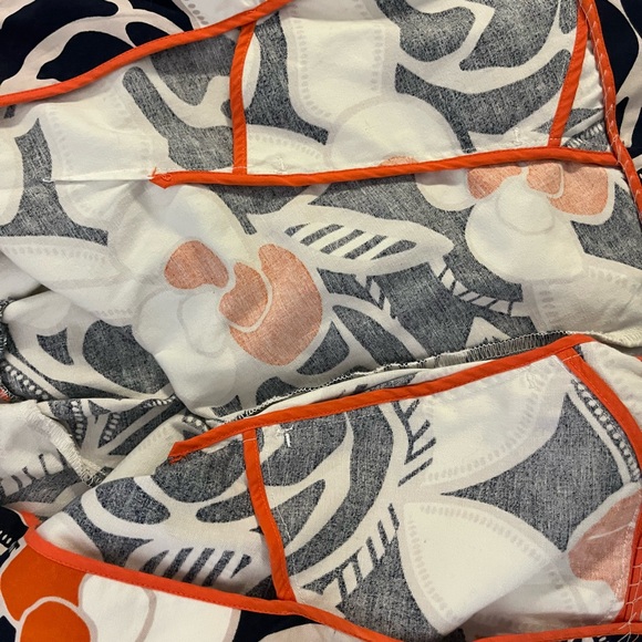 Chico's Blue, Orange and White Floral Blazer with Orange Accents - Picture 14 of 16